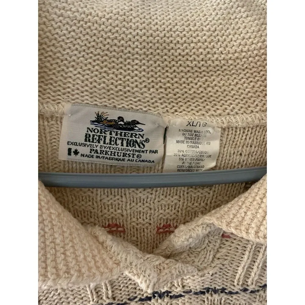 Vintage,‎ Northern Reflections, Cotton Blend, Collar Sweater, Beige XL/TG Mens